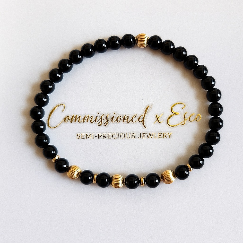 Onyx & 14k Yellow Gold Corrugated Bracelet